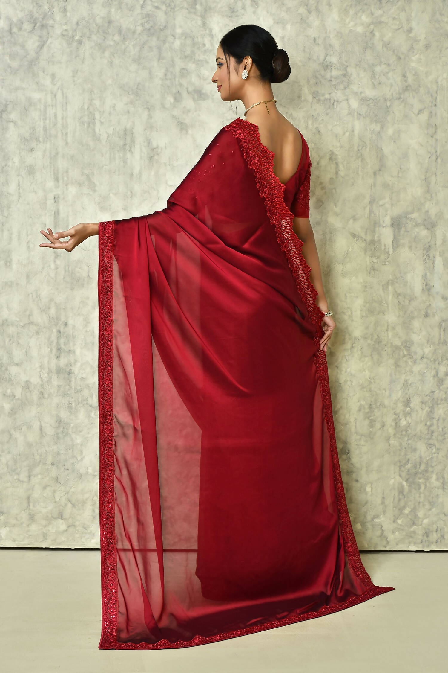 Wine Silk Plain Saree with Blouse Piece - Purvi | Grocsy