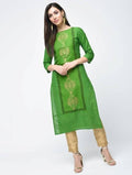 Aniyah Cotton Block Printed Green Color Straight Kurta (AN-129K) | Grocsy