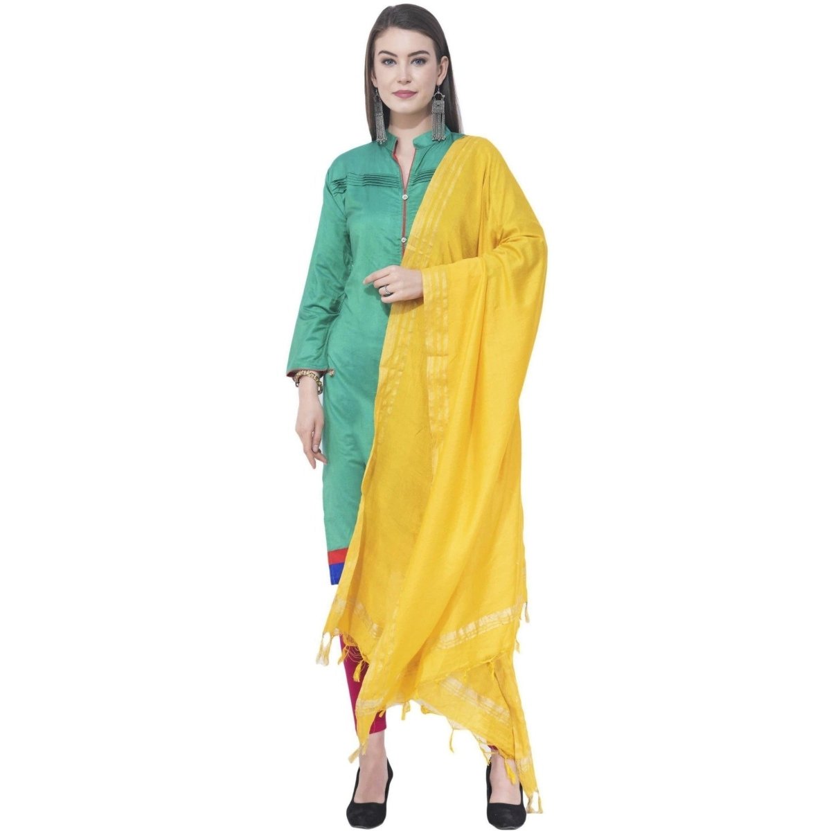 A R Silk Lemon Color Golden Border Cotton Dupattas and Chunnis | Grocsy