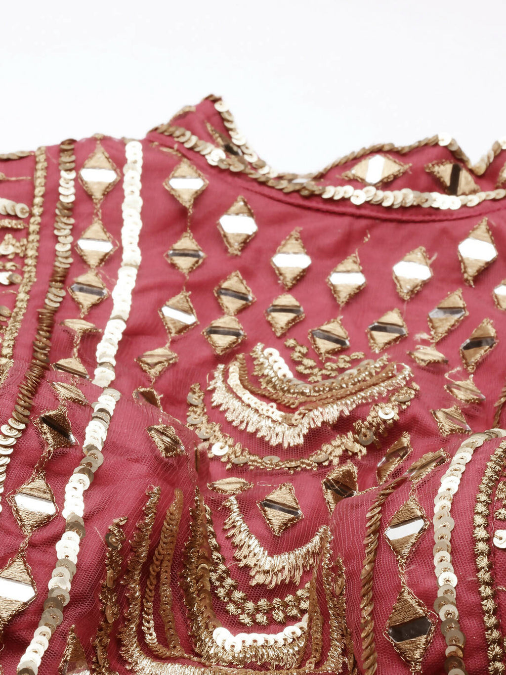 House of Panchhi Women Rosegold Net Embroidered Mirror Lehenga & Blouse with Dupatta | Grocsy