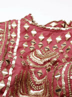 House of Panchhi Women Rosegold Net Embroidered Mirror Lehenga & Blouse with Dupatta | Grocsy