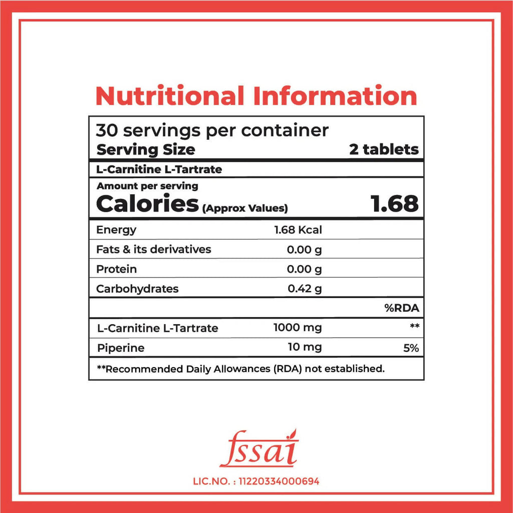 Boldfit L-Carnitine L-Tartrate 1000mg Tablets | Grocsy