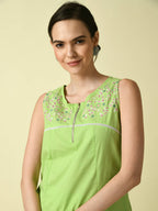 Myshka Women's Green Embroidered Kurta With Palazzo | Grocsy