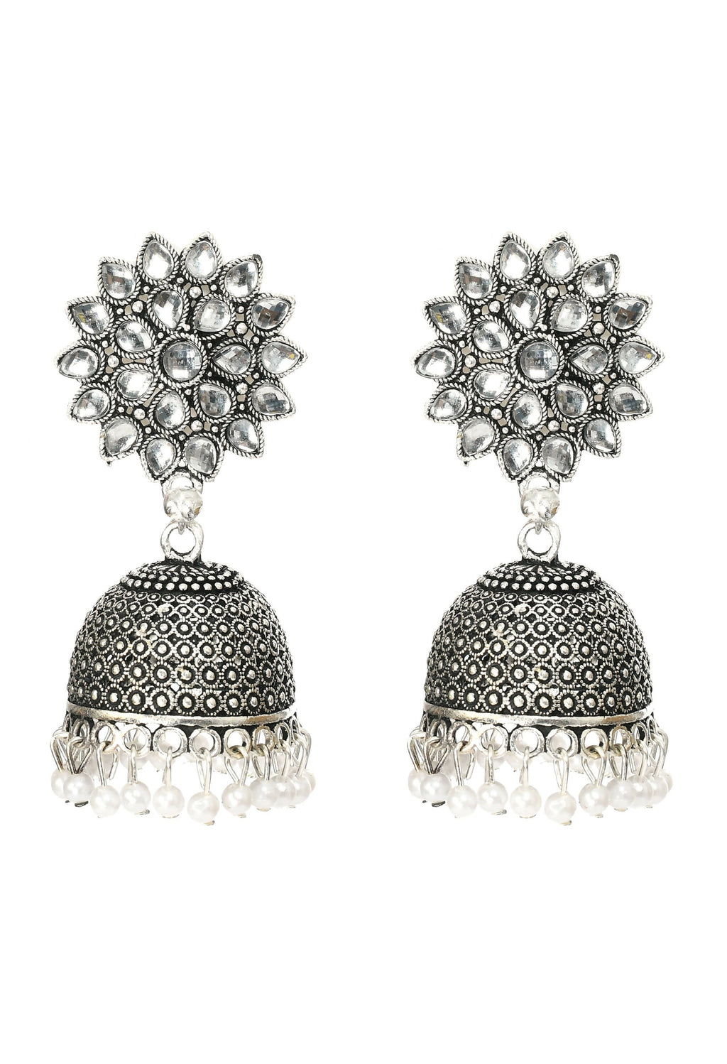 Mominos Fashion Joharkamal Kundan work Jhumka with White Beads