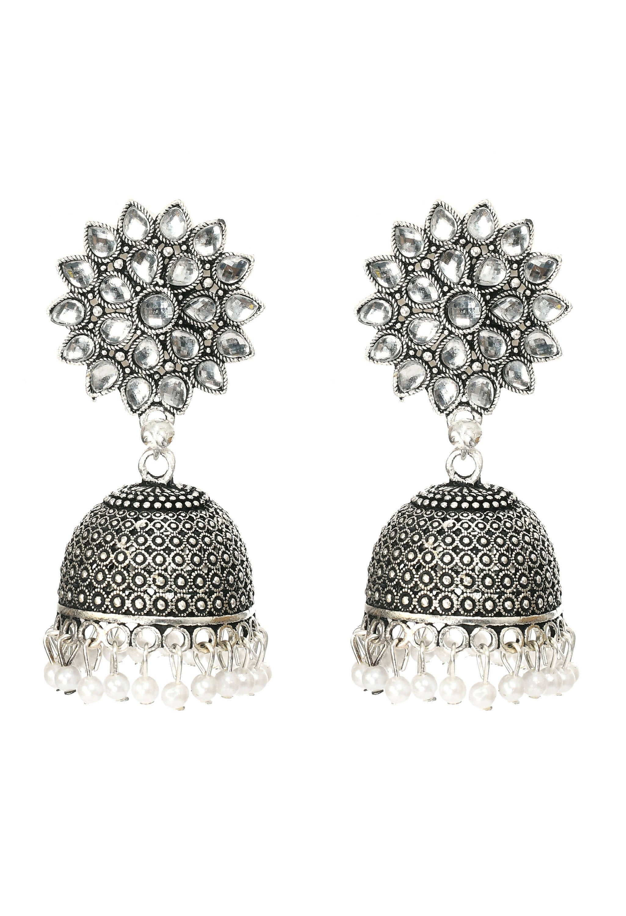 Mominos Fashion Joharkamal Kundan work Jhumka with White Beads