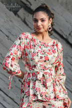 Women's Partywear Designer White & Multi Muslin co-ord set - Stylishta | Grocsy