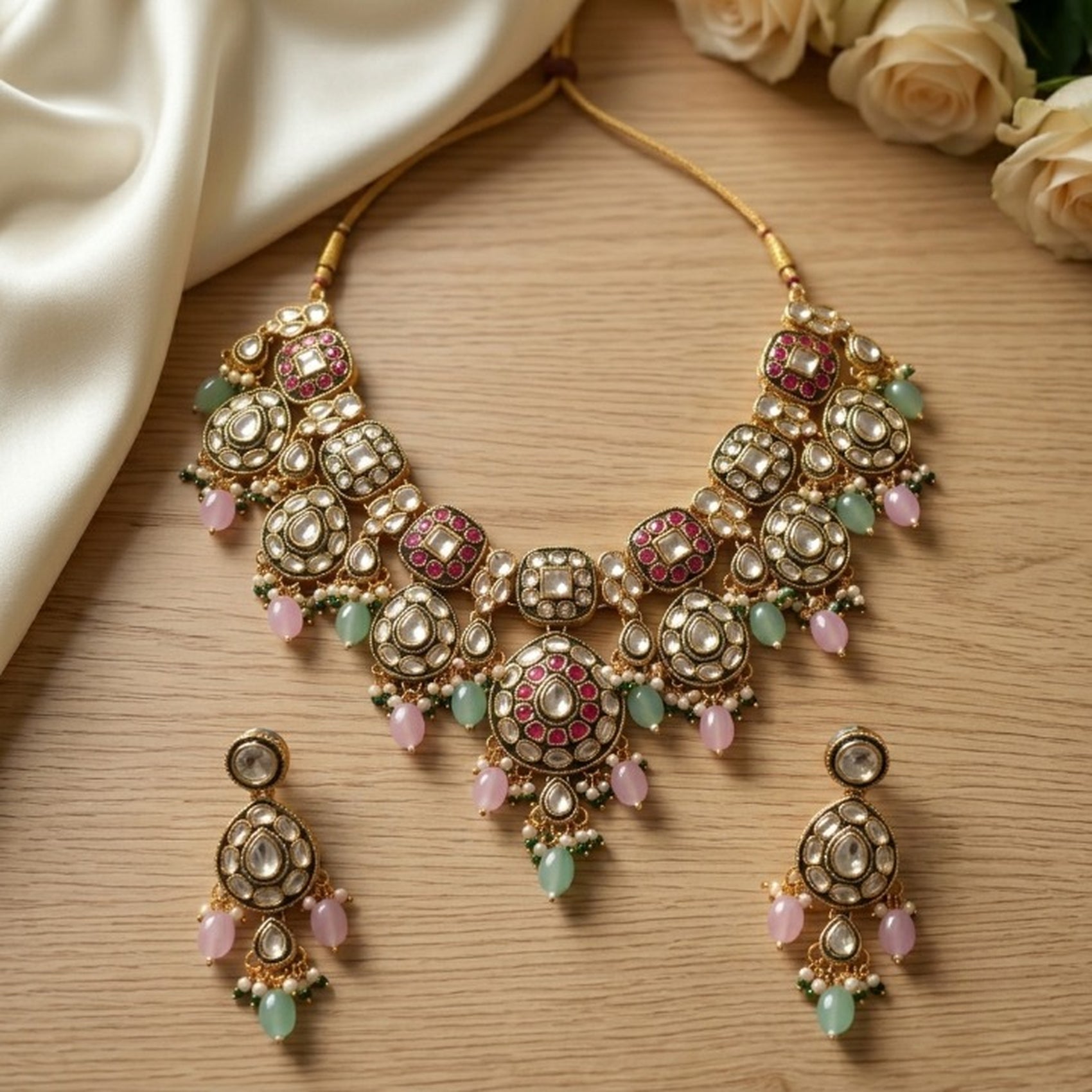 Jewel City Gold Plated Kundan Choker Set with Ruby Red Stones for Indian Wedding Bridal Wear | Grocsy