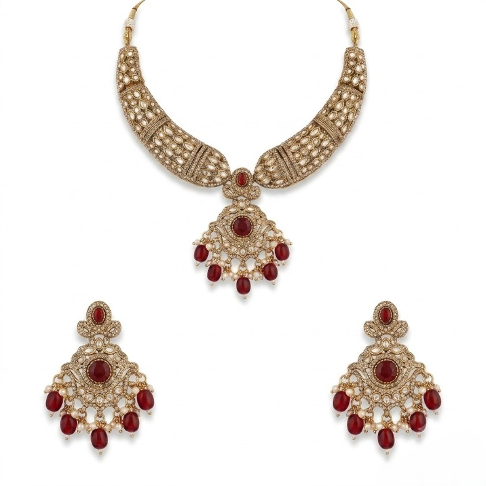 Jewel City Gold Plated Kundan Choker Set with Ruby Red Stones for Indian Wedding Bridal Wear | Grocsy