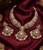 Jewel City Gold Kundan Necklace Set With Pearl Drop Earrings For Bridal Weddings | Grocsy