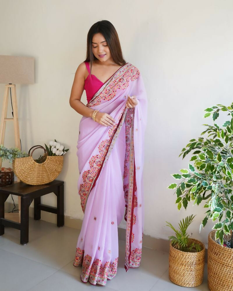 Vamsee Smiti Lavender Georgette Saree | Grocsy