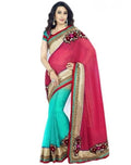 Vamika Karishma Kapoor Peach & Cyan designer saree | Grocsy