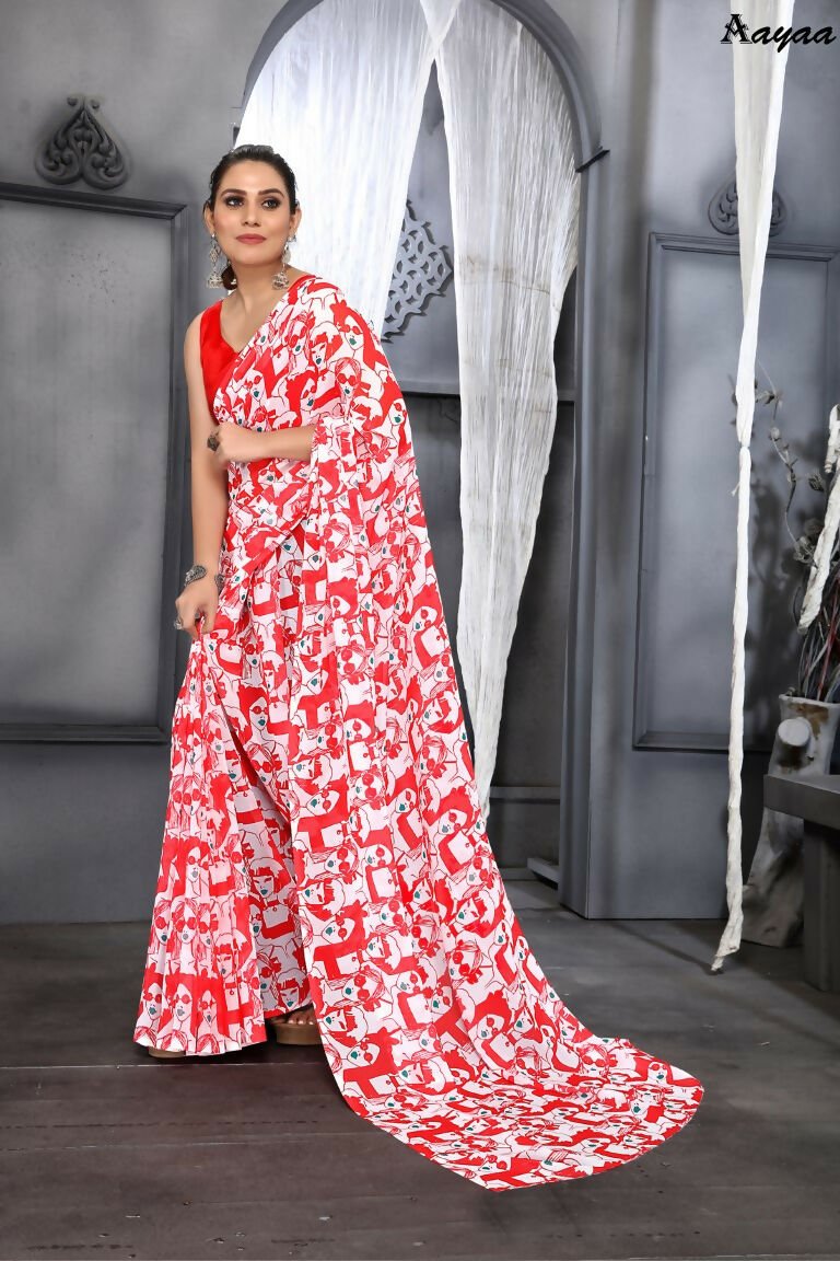 Aayaa Designer Printed Georgette Saree - Multi Color | Grocsy