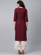 Yufta Women Maroon Self Design Kurta with Palazzo | Grocsy