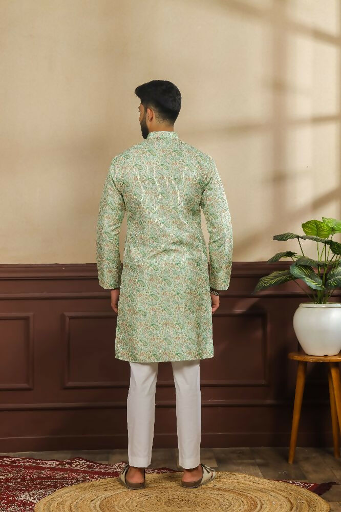 Green Art Silk Digital Printed, Embroidery Work Kurta Set - Mahotsav | Grocsy