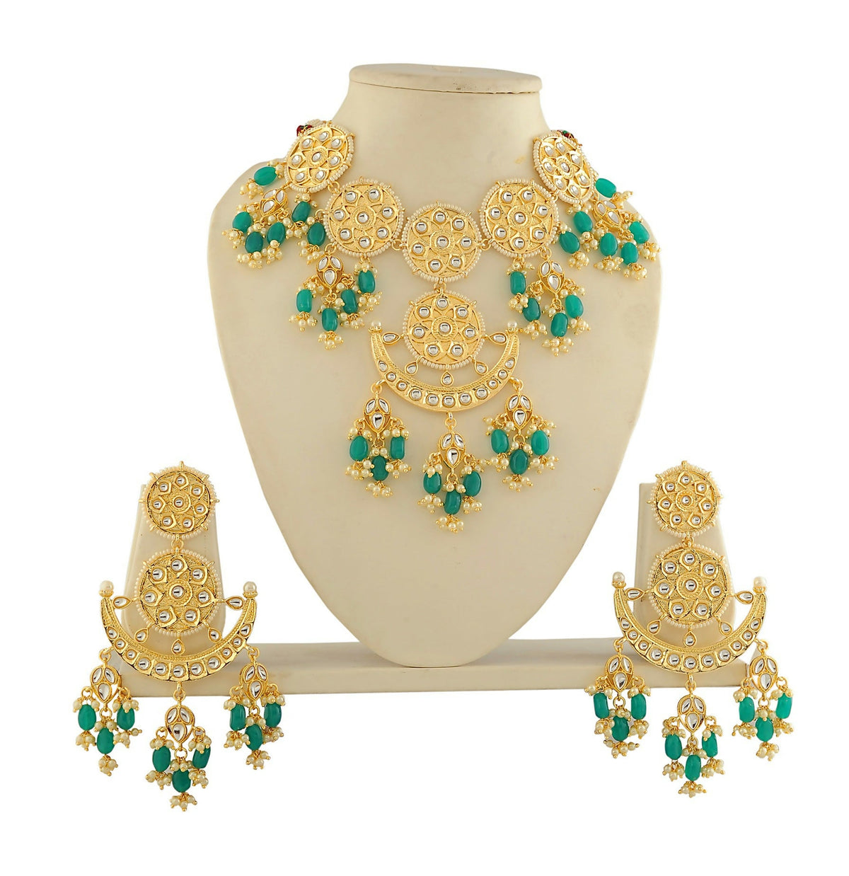 Joban Fashion Women Golden White Green Necklace Set | Grocsy