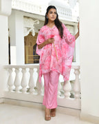 Vaasva Women's Pink Georgette Marble Print Kaftan Pant Set | Grocsy