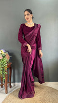 Vastranavya Wine Rangoli Silk Swarovski work Ready to Wear Saree | Grocsy
