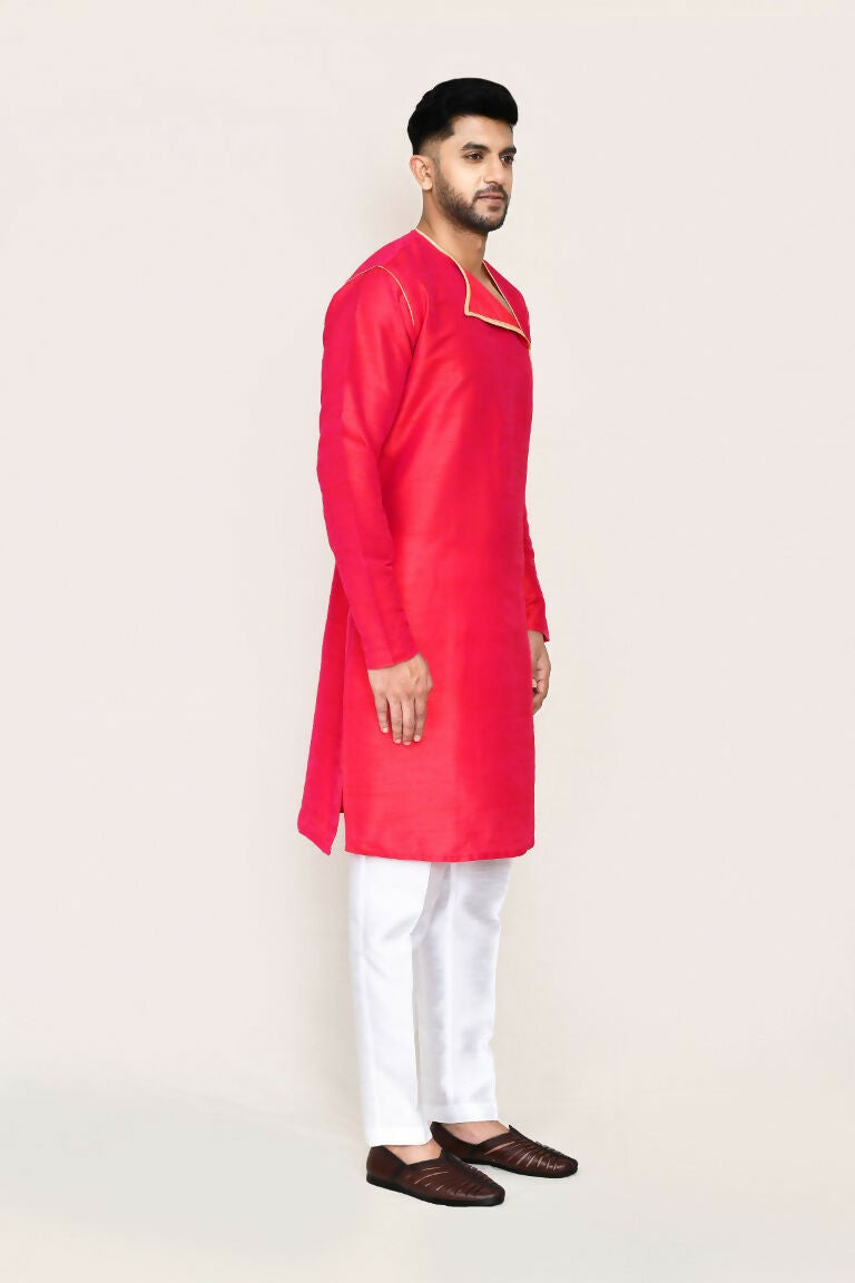 Joban Fashion Pink Colored Art Silk Fabric Kurta With Straight Fit Pant | Grocsy