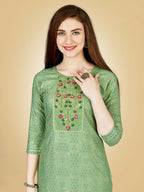 Jyoti Fashion Women's Sea Green Viscose Rayon Embroidered Kurta Pant Set | Grocsy