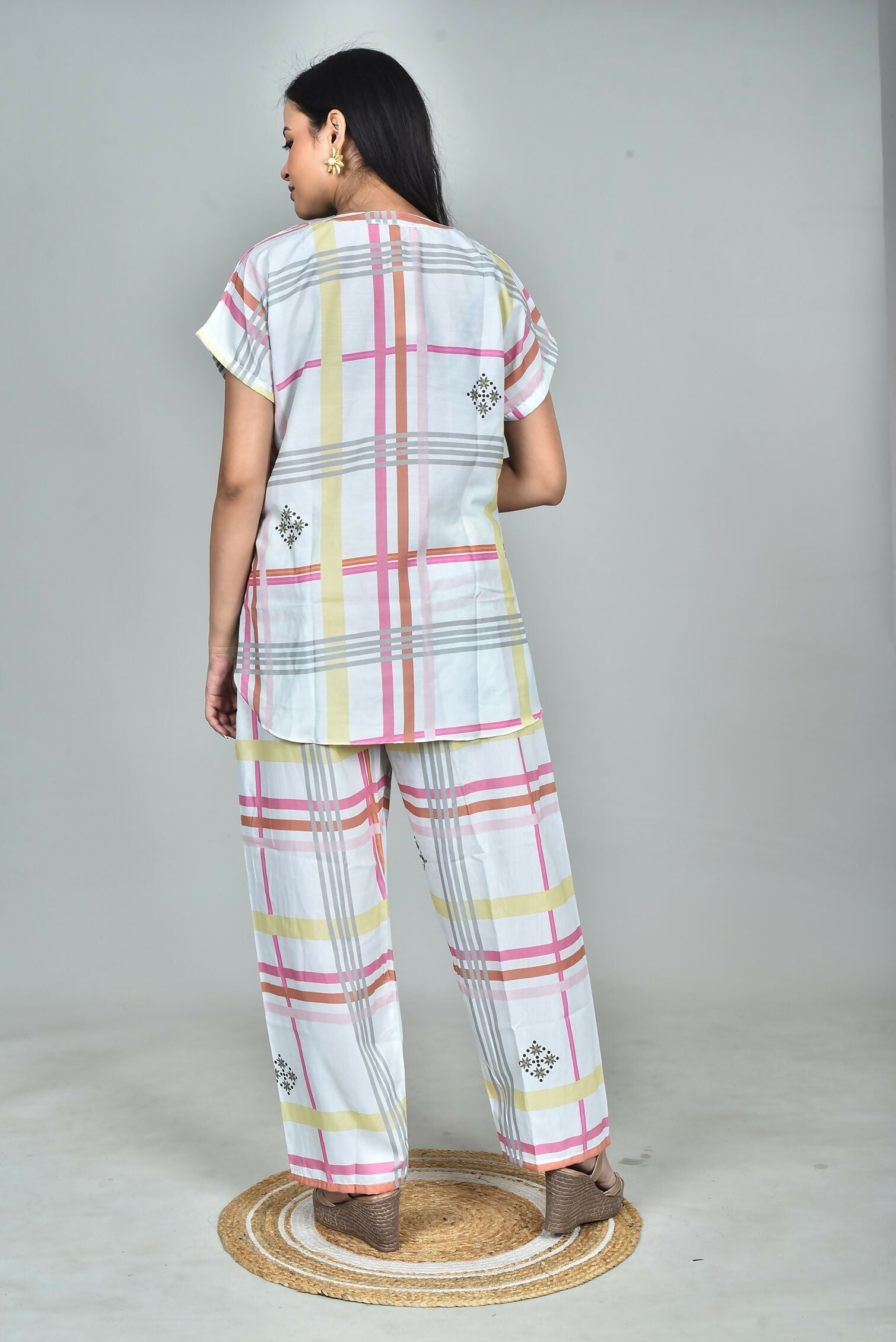 Morchari Digital Print Semi Muslin Co-Ord Set Top & Trouser-Multicolor | Grocsy