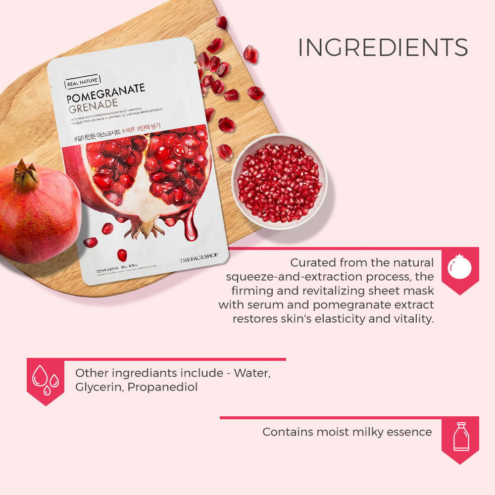 The Face Shop Real Nature Pomegranate Face Mask - Korean Skincare | Grocsy