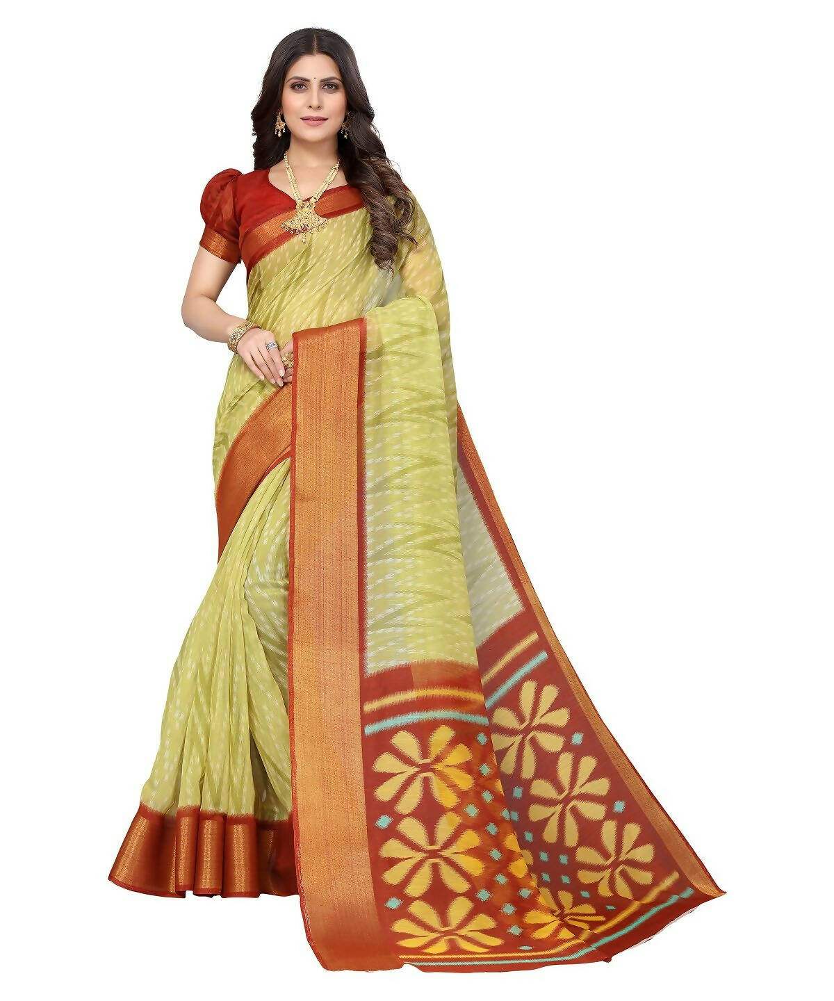 Vamika Cotton Light Green Jari Border Bollywood Style Saree (DINO LIGHT GREEN) | Grocsy