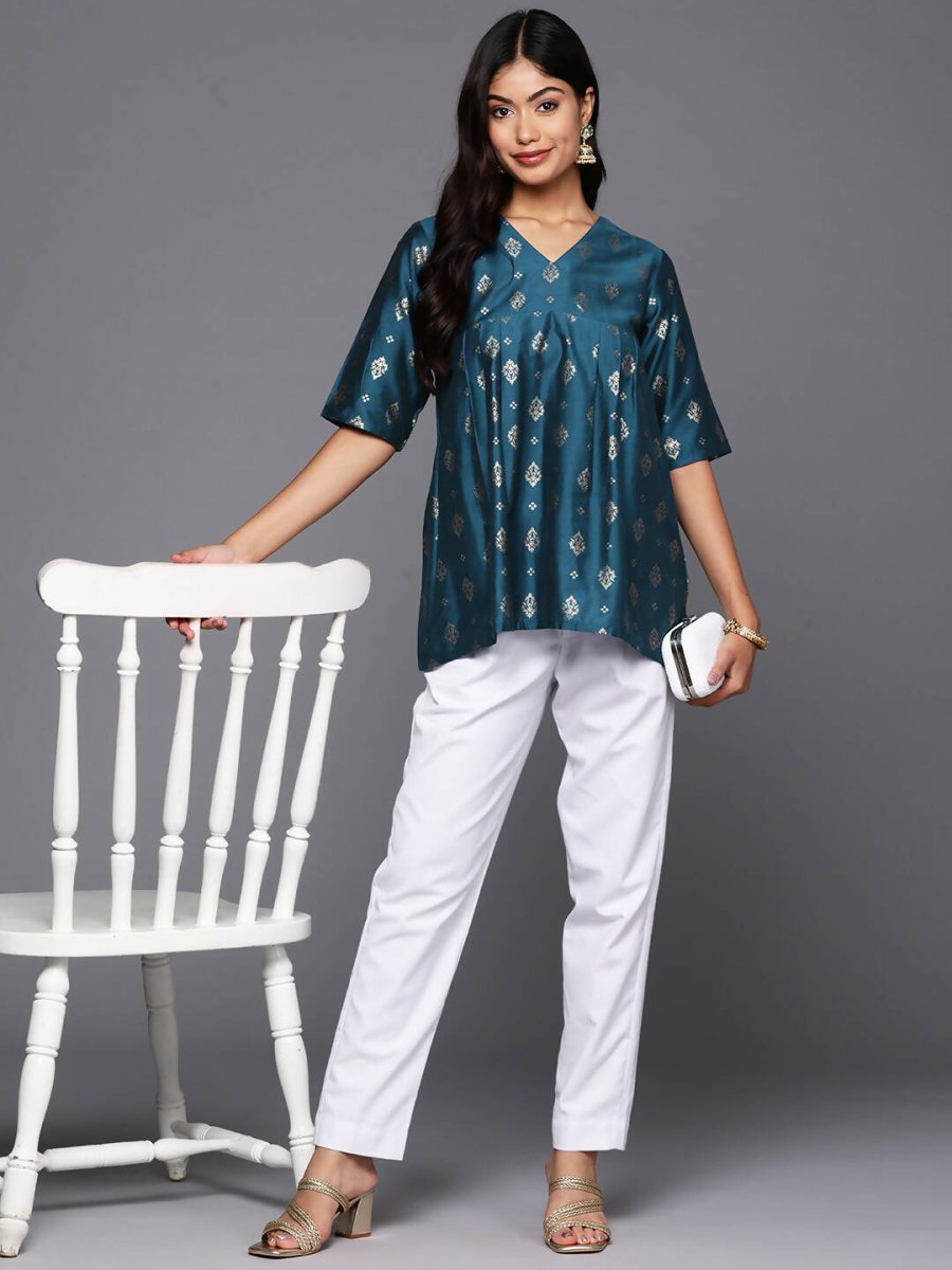 Ahalyaa Women's Traditional wear Tunic - Teal Blue | Grocsy