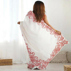 Joban Fashion Silk Blend Off White & Red Saree | Grocsy