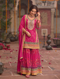 Anaita Rani-Pink Chinon Readymade Palazzo Suit with Codding Dori & Sequence Work | Grocsy