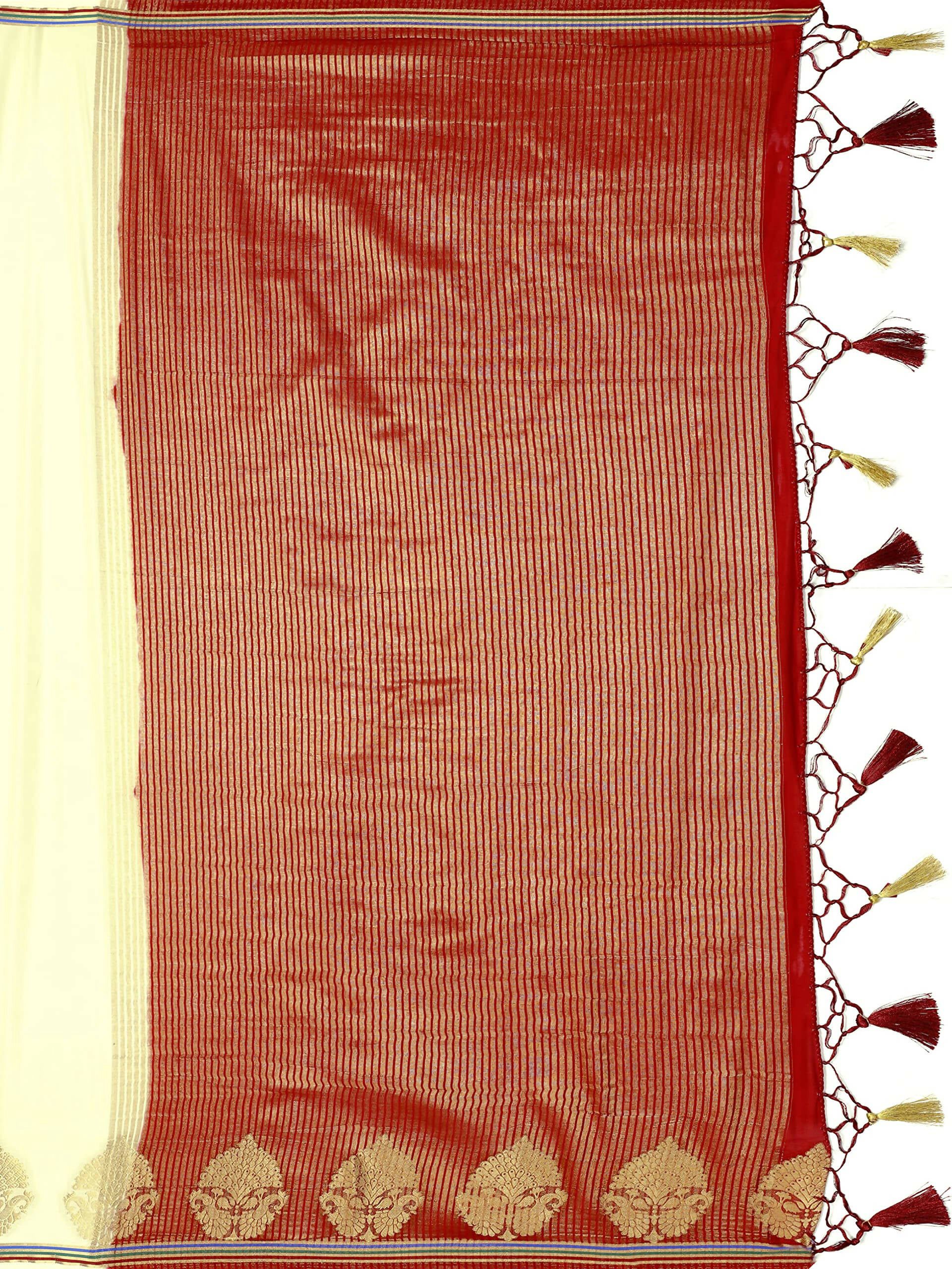 Mimosa Women's Beige Pure Crepe Saree | Grocsy