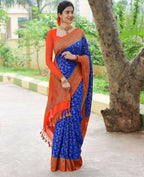 DEIANA'S Beautiful Designer Golden zari Soft Lichi Silk Saree - Royal Blue | Grocsy