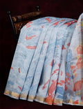 Shades Of Cloud Blue And Rust Printed Chanderi Saree For Regular/Office Wear By Gayathri Reddy Designer Studio | Grocsy