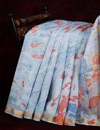 Shades Of Cloud Blue And Rust Printed Chanderi Saree For Regular/Office Wear By Gayathri Reddy Designer Studio | Grocsy