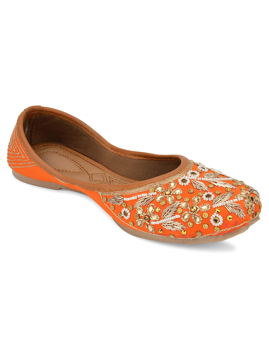 Desi Colour Women Indian Ethnic Footwear-Orange Dabka | Grocsy