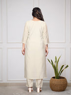 Lorenvalley Offwhite Viscose Chanderi Embroidered Multi Sequence work Kurta Set | Grocsy