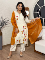 Lorenvalley Cream Cotton Silk Embroidered work Kurta Set | Grocsy