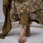 Lorenvalley Brown Cotton Silk Embroidered And Chikan Lace Work Kurta Set | Grocsy