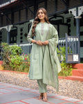 Lorenvalley Seagreen Muslin Silk Embroidered work Kurta Set | Grocsy