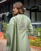 Lorenvalley Seagreen Muslin Silk Embroidered work Kurta Set | Grocsy