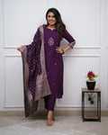 Lorenvalley Purple PV Chanderi Embroidered work Kurta Set | Grocsy