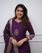 Lorenvalley Purple PV Chanderi Embroidered work Kurta Set | Grocsy
