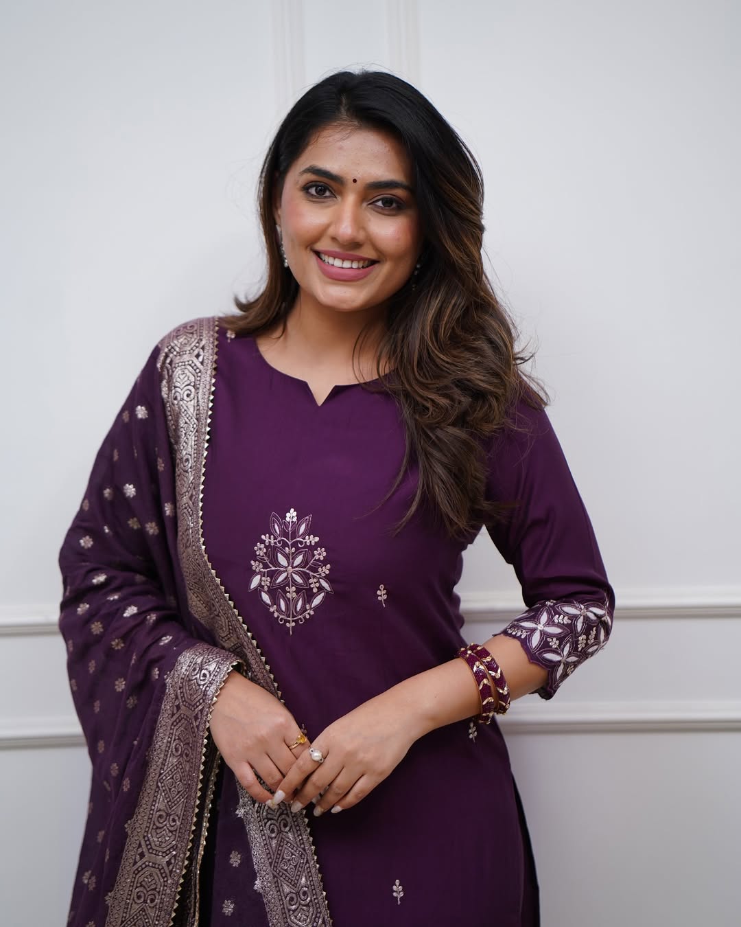 Lorenvalley Purple PV Chanderi Embroidered work Kurta Set | Grocsy