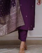 Lorenvalley Purple PV Chanderi Embroidered work Kurta Set | Grocsy