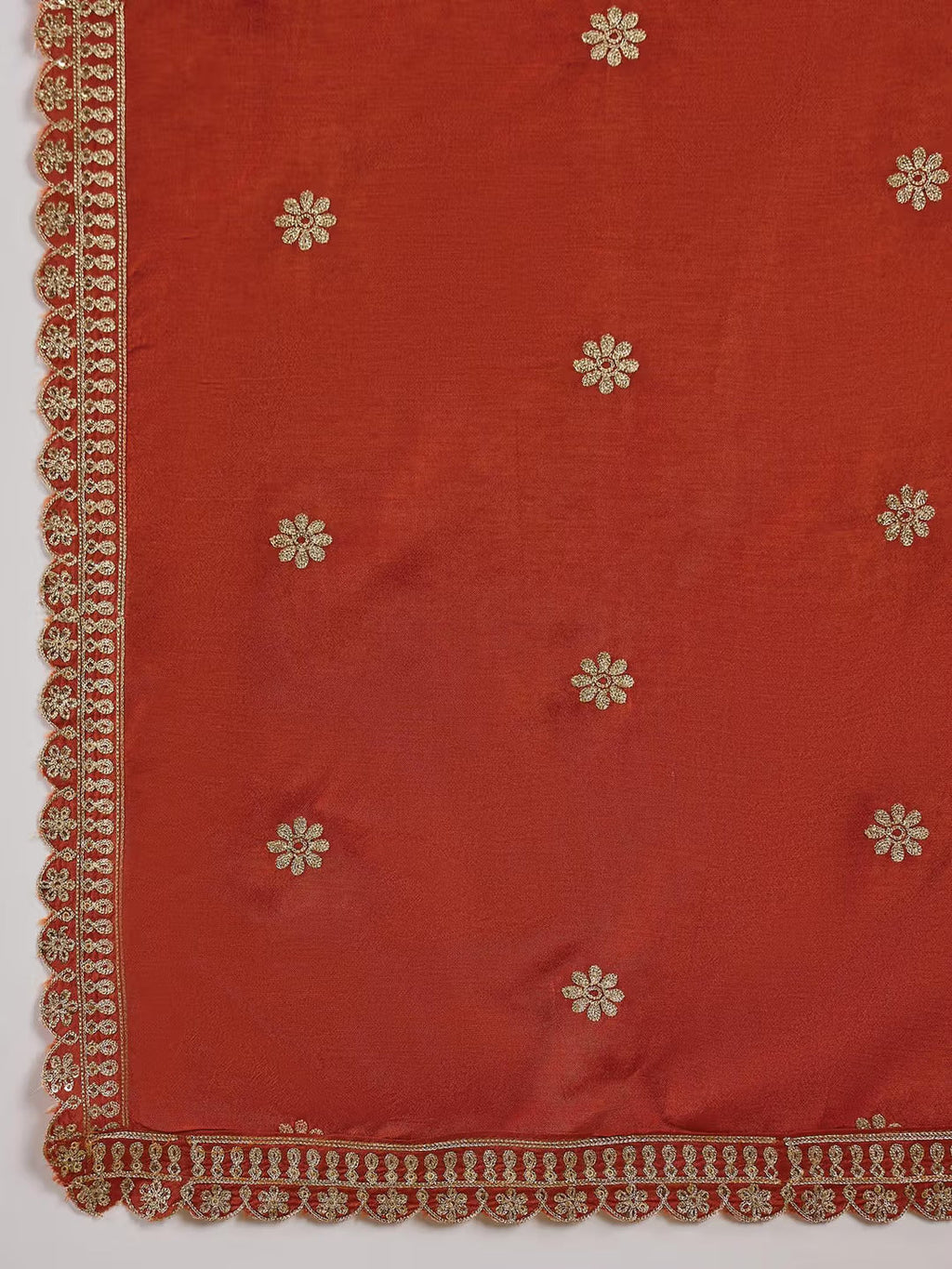 Lorenvalley Rust Muslin Silk Embroidered work Kurta Set | Grocsy