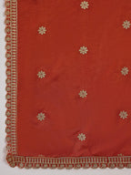 Lorenvalley Rust Muslin Silk Embroidered work Kurta Set | Grocsy