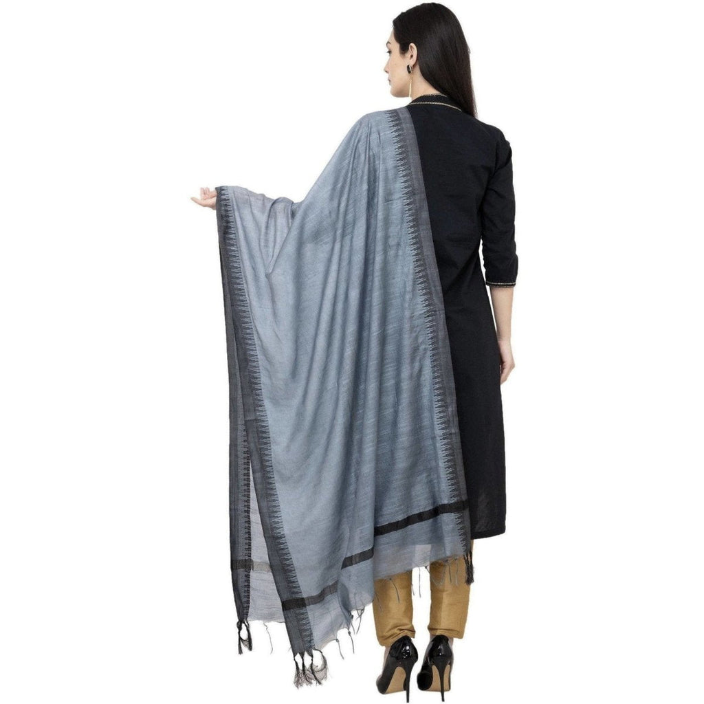 A R Silk Black Temple border Regular Dupatta Color Gray Dupatta or Chunni | Grocsy