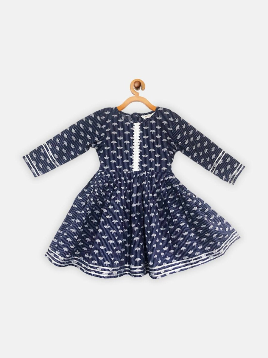 Ahalyaa Navy Pure Cotton Digital Printed Kids Kurta Sharara Set For Girls | Grocsy