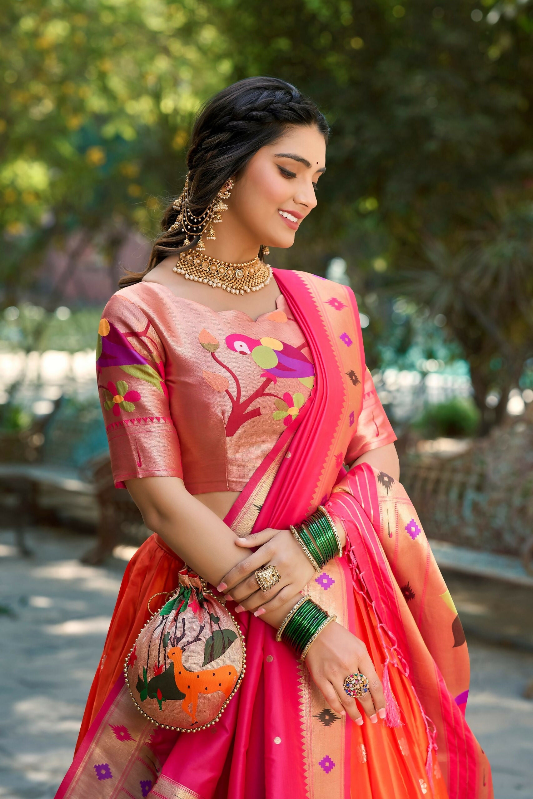 Vastranavya Perfect Classic And Contemporary Fashion Paithani Lehenga Choli - Red | Grocsy