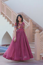 Joban Fashion Pink Crunchy Fabric Sequence Embroidery Work Kurta Set | Grocsy