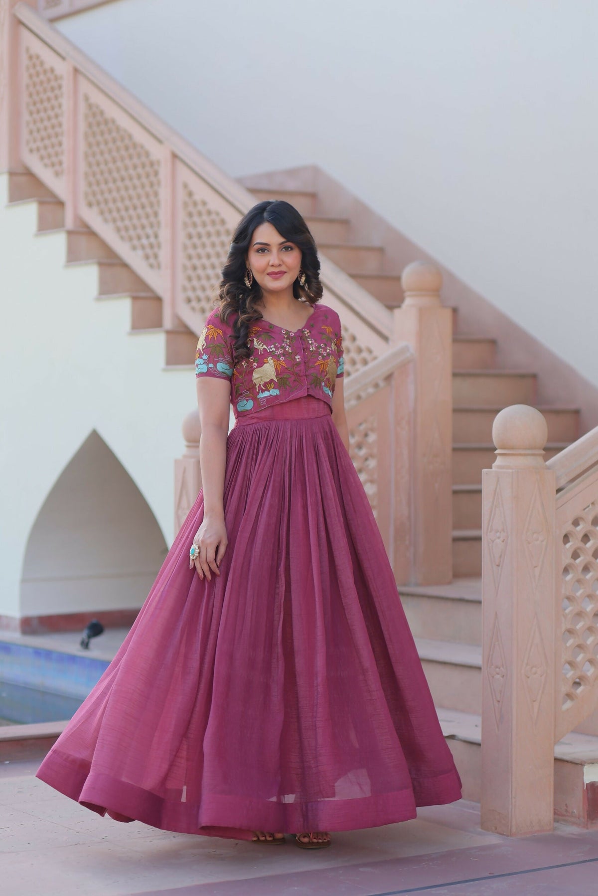 Joban Fashion Pink Crunchy Fabric Sequence Embroidery Work Kurta Set | Grocsy